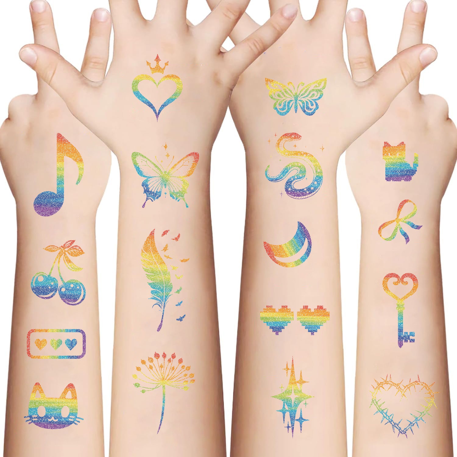 Wholesale 10PCS/PACK New Cartoon Colorful Rainbow Series Glitter Tattoo Stickers Waterproof Party Party Gift Funny Fun Face Stickers